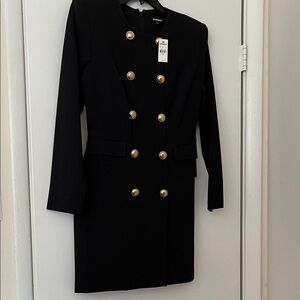 Express Black Dress with Gold Accents Buttons